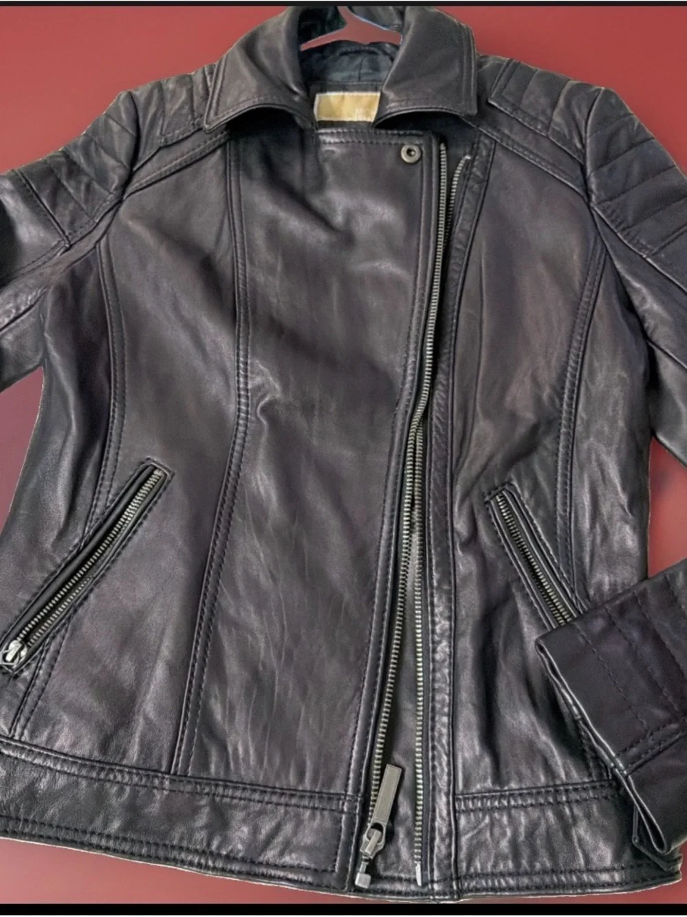 Michael Khor Women's Black Leather Moto Jacket Med